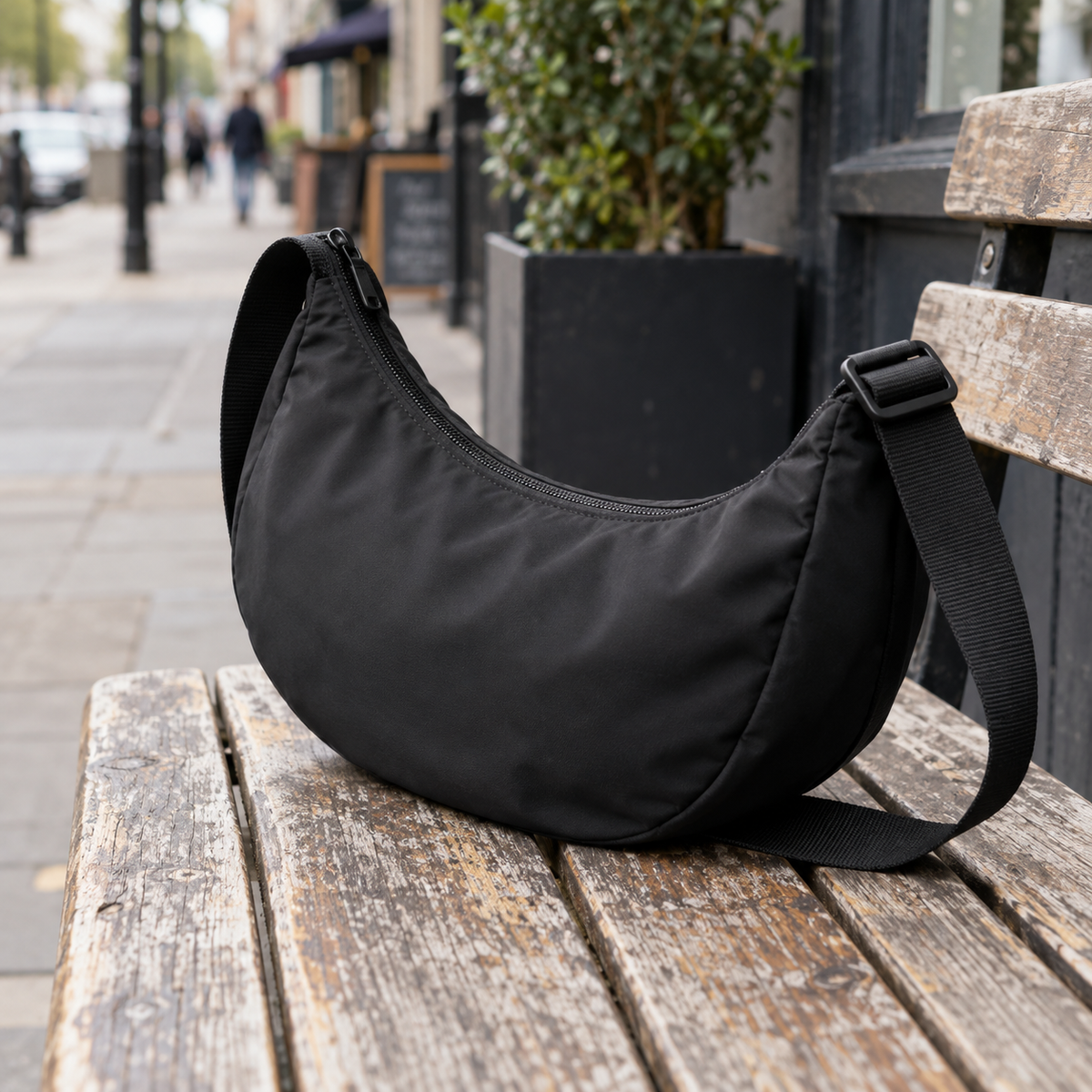 Black Crescent Nylon Crossbody Bag