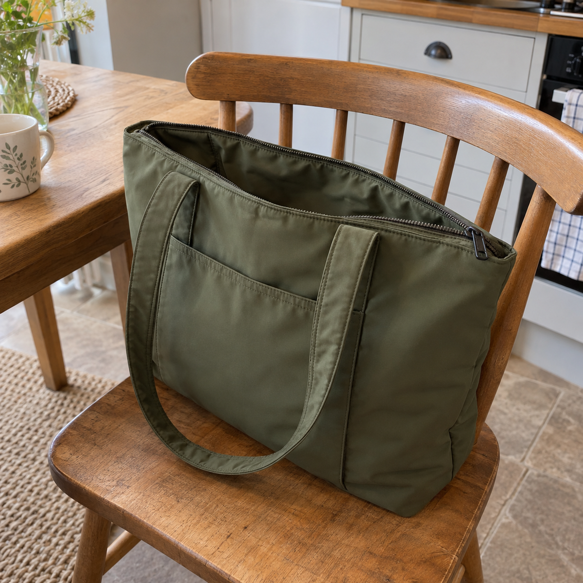 Olive Nylon Commuter Tote