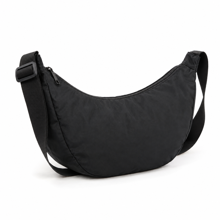 Black Crescent Nylon Crossbody Bag