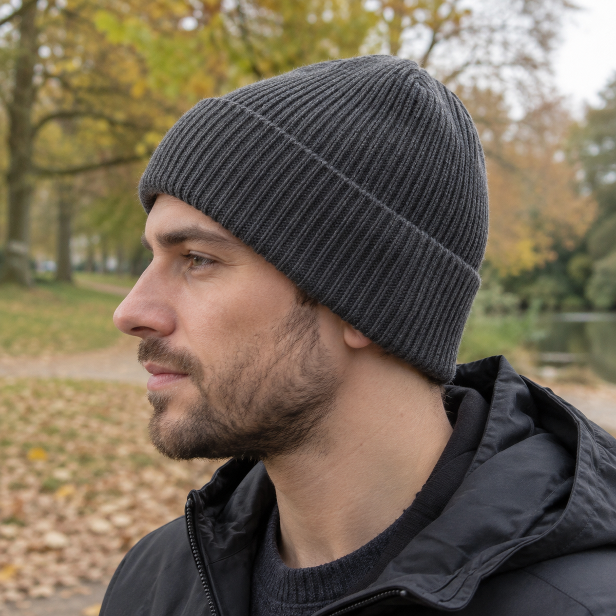 Charcoal Ribbed Cuff Beanie