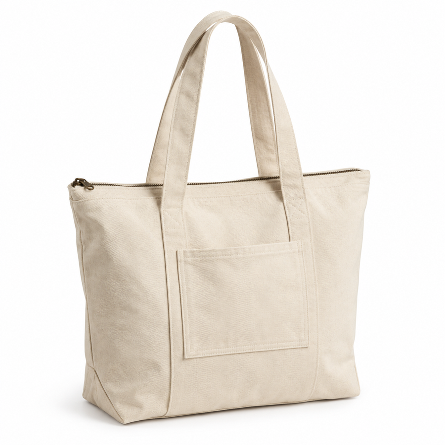 Cream Zip-Top Canvas Tote