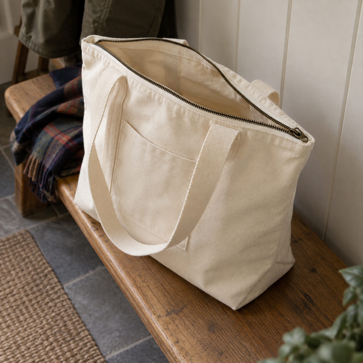 Cream Zip-Top Canvas Tote