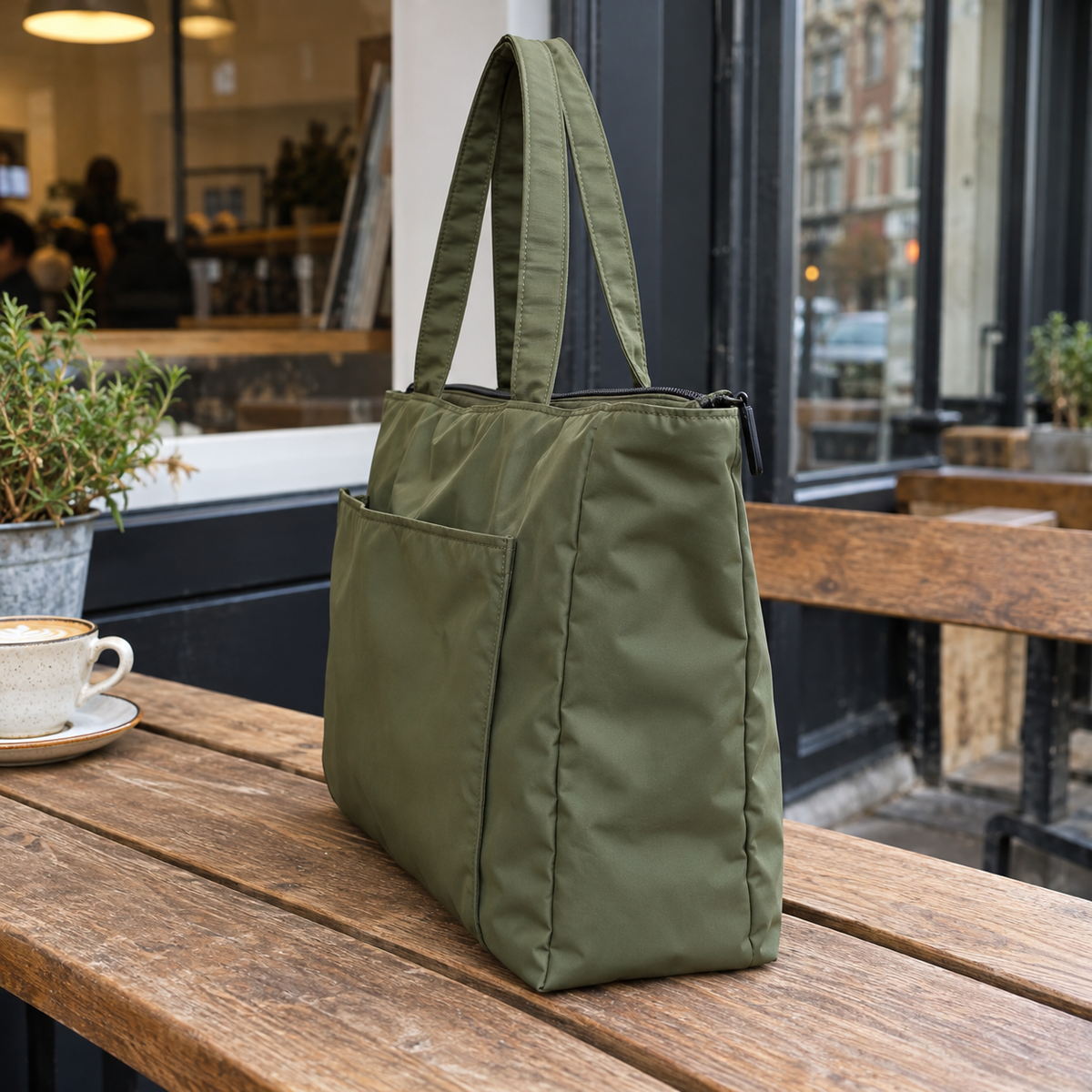 Olive Nylon Commuter Tote